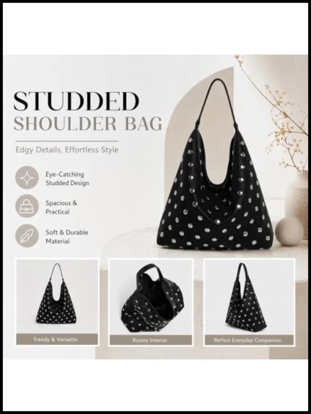 Studded Hobo Bag Tote Purse Faux Leather Y2K Punk Handbag